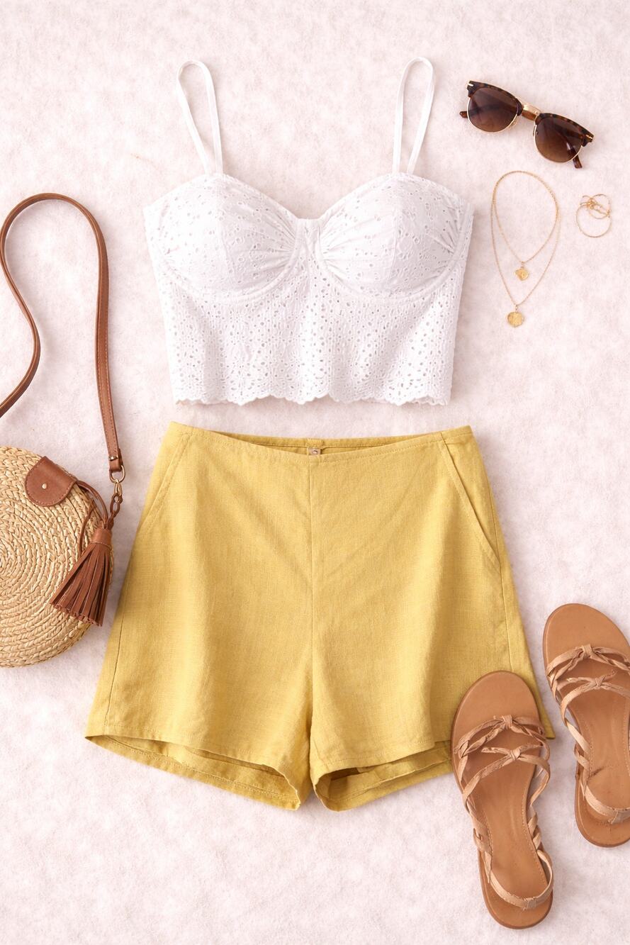 NWT Re:Named Women's Linen Blend High Rise Flat Front Shorts Mustard Size S